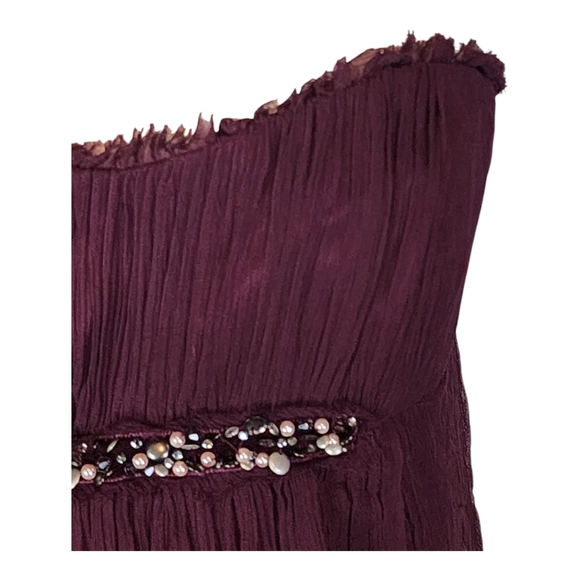 BCBGMAXAZRIA 100% Silk Strapless Burgundy Dress Beaded Empire Waist Size 10 - Picture 2 of 10